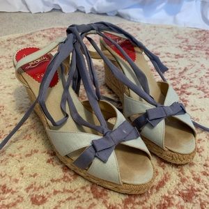 Louboutin Ankle Lace Wedges Blue Canvas